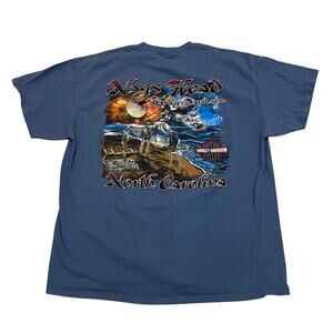 Harley-Davidson Nags Head North Carolina Graphic T-Shirt, XL | Blue Biker Tee
